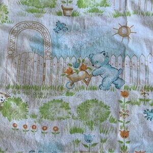 Vintage Dundee Mills Animals Gardening Fitted Crib Sheet 1980s Bear Bunny Kitty